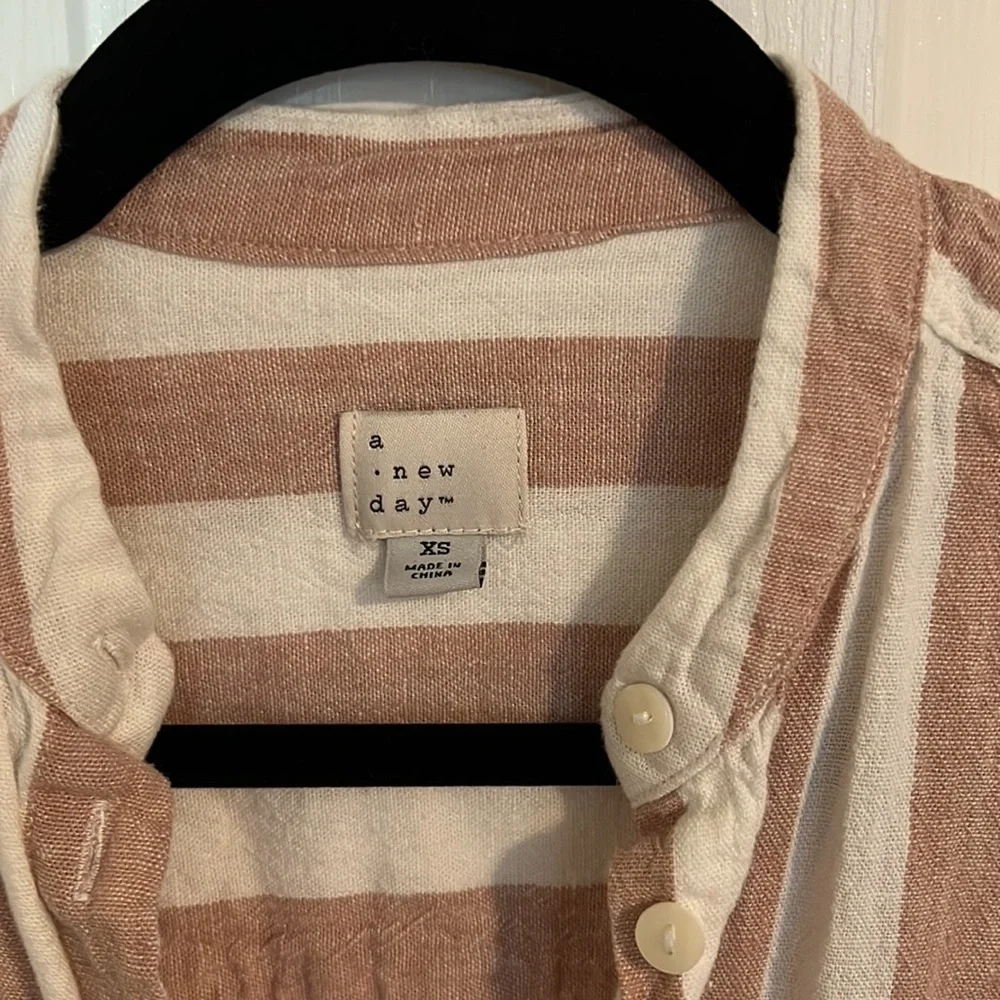 Striped neutral shirt dress tunic cover-up - Picture 2 of 3